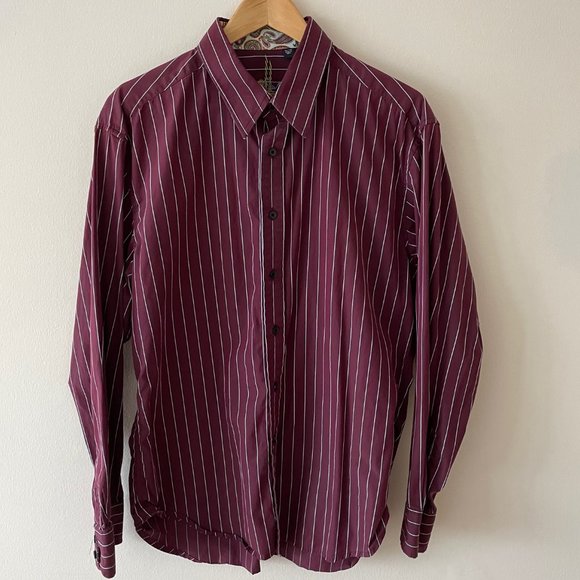 Robert Graham Sport Shirt - Maroon with Pale Blue Pinstripe - X-Large - Picture 1 of 6
